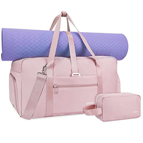 Bolsa Deporte Bolso de Gimnasio Yoga Mujer Hombre Viaje Fin de Semana Bag con Compartimento para Zapatos y Bolsillo Húmedo Neceser Pequeño y Bandolera Regulable Correa de Esterilla de Yoga, Rosa