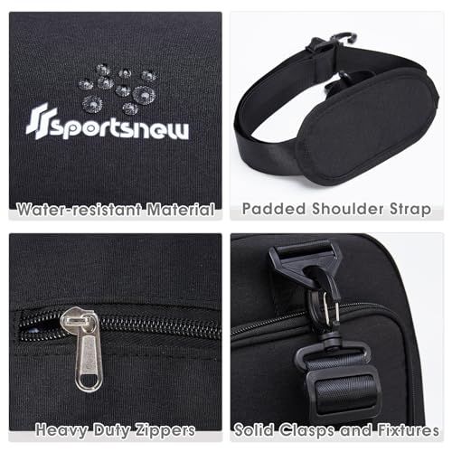 Bolsa Deporte Mujer Hombre Bolso de Viaje Fin de Semana con Compartimento para Zapatos y Bolsillo Húmedo 38L Bolsa de Gimnasio con Bandolera (Bolsillo Mejorado), Negro