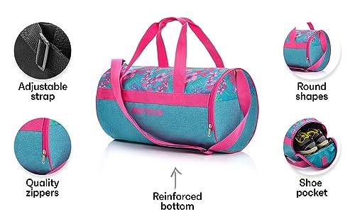 Bolsa Deporte Viaje Gimnasio con Compartimento Separado para Zapatos Duffle Bag para Hombre Mujer Ultraligera Plegable Bolsa Deportiva 25 L Yoga Bolsa Fin de Semana (Blue/Pink Flowers, 25 L)