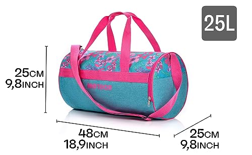 Bolsa Deporte Viaje Gimnasio con Compartimento Separado para Zapatos Duffle Bag para Hombre Mujer Ultraligera Plegable Bolsa Deportiva 25 L Yoga Bolsa Fin de Semana (Blue/Pink Flowers, 25 L)