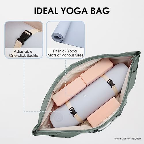 Bolsa Esterilla Yoga Bolsa de Yoga con Bolsillo Húmedo Bolsa Deporte Mujer Bolsillo Lateral para Botella de Agua para el Ejercicio Físico, Verde Gris