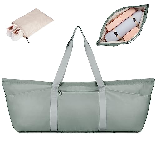 Bolsa Esterilla Yoga Bolsa de Yoga con Bolsillo Húmedo Bolsa Deporte Mujer Bolsillo Lateral para Botella de Agua para el Ejercicio Físico, Verde Gris