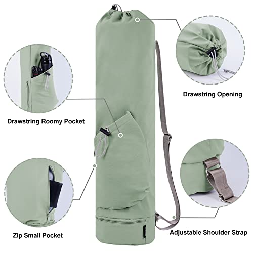 Bolsa Esterilla Yoga Bolsa Para Yoga Colchoneta Compartimento Húmedo Inferior Independiente Bolsillo Lateral con Cremallera y Bolsillo con Cordón Para Botella de Agua, Verde Patente Pendiente