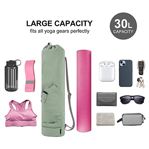 Bolsa Esterilla Yoga Bolsa Para Yoga Colchoneta Compartimento Húmedo Inferior Independiente Bolsillo Lateral con Cremallera y Bolsillo con Cordón Para Botella de Agua, Verde Patente Pendiente