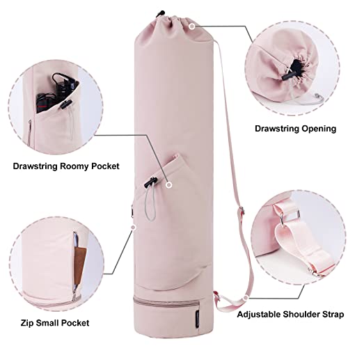 Bolsa Esterilla Yoga Bolsa Para Yoga Colchoneta Compartimento Húmedo Inferior Independiente Bolsillo Lateral con Cremallera y Bolsillo con Cordón Para Botella de Agua, Rosa Patente Pendiente