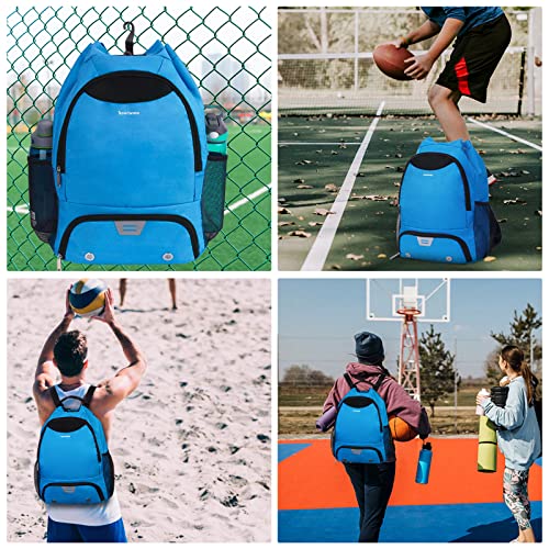 Bolsa Mochila Cuerdas Deporte Gimnasio Mochila Futbol con Zapatillero Mochila Deportiva con Bolsillo Húmedo con Cordón para Hombre Mujer, Azul