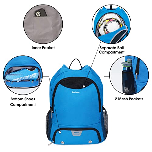 Bolsa Mochila Cuerdas Deporte Gimnasio Mochila Futbol con Zapatillero Mochila Deportiva con Bolsillo Húmedo con Cordón para Hombre Mujer, Azul