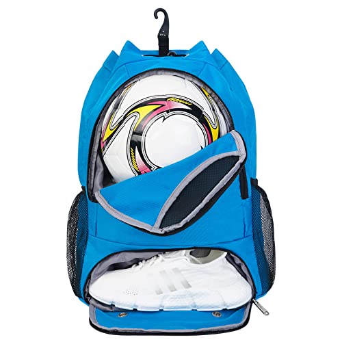 Bolsa Mochila Cuerdas Deporte Gimnasio Mochila Futbol con Zapatillero Mochila Deportiva con Bolsillo Húmedo con Cordón para Hombre Mujer, Azul