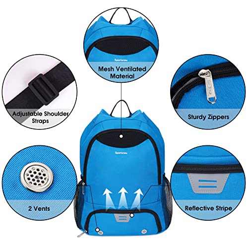 Bolsa Mochila Cuerdas Deporte Gimnasio Mochila Futbol con Zapatillero Mochila Deportiva con Bolsillo Húmedo con Cordón para Hombre Mujer, Azul