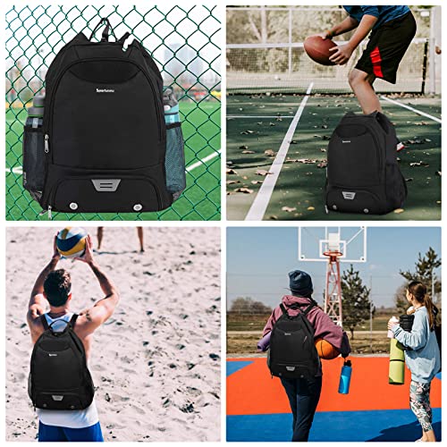 Bolsa Mochila Cuerdas Deporte Gimnasio Mochila Futbol con Zapatillero Mochila Deportiva con Bolsillo Húmedo con Cordón para Hombre Mujer, Negro