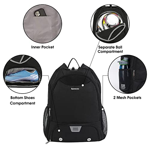 Bolsa Mochila Cuerdas Deporte Gimnasio Mochila Futbol con Zapatillero Mochila Deportiva con Bolsillo Húmedo con Cordón para Hombre Mujer, Negro