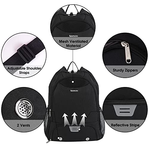 Bolsa Mochila Cuerdas Deporte Gimnasio Mochila Futbol con Zapatillero Mochila Deportiva con Bolsillo Húmedo con Cordón para Hombre Mujer, Negro