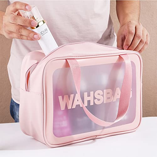 Bolsas de Aseo Transparente 3 en 1, OPPLESIN Neceser Transparente para Piscina,Baño,Viaje,Vuelo (Rosa)