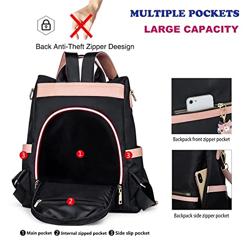 Bolso Mochila Mujer Antirrobo, Moda Portatil Bandolera Casual Regalo, Grande Impermeable Niñas Escolares, para School Viaje - Negro