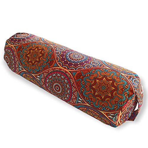 Bolster Yoga "Mandalas - Persa" – Cojín de Yoga - Funda extraíble y lavable - Relleno de cáscara espelta ecológica - Asa de transporte - 64x20cm