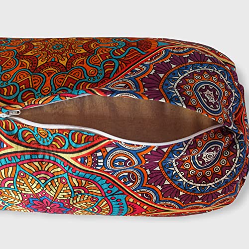 Bolster Yoga "Mandalas - Persa" – Cojín de Yoga - Funda extraíble y lavable - Relleno de cáscara espelta ecológica - Asa de transporte - 64x20cm