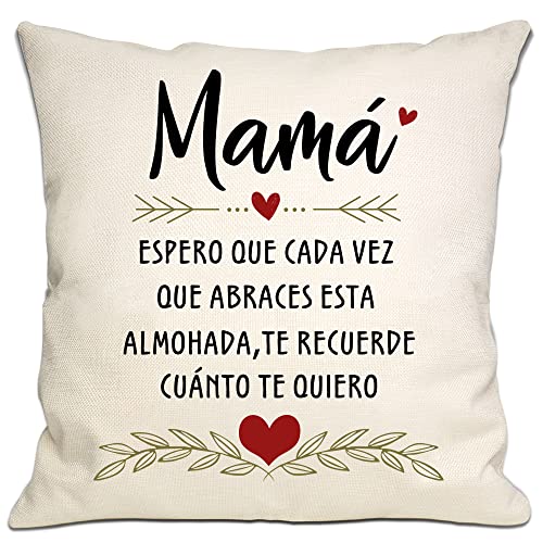 Bommex Mamá Espero Que Cada Vez Que Abraces Este Cojín Te Recuerde Lo Mucho Que Te Quiero Funda de Cojín Regalo de Mamá de Hija Hijo Regalo de Mamá para Cumpleaños Día de la Madre Navidad(mamá)