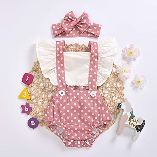 Bonfor 2 Piezas Ropa Bebe Niña 3 6 meses Verano Conjunto, Mono Estampado Floral+Banda para Recien Nacido Niño (Rosa, 3-6 meses)