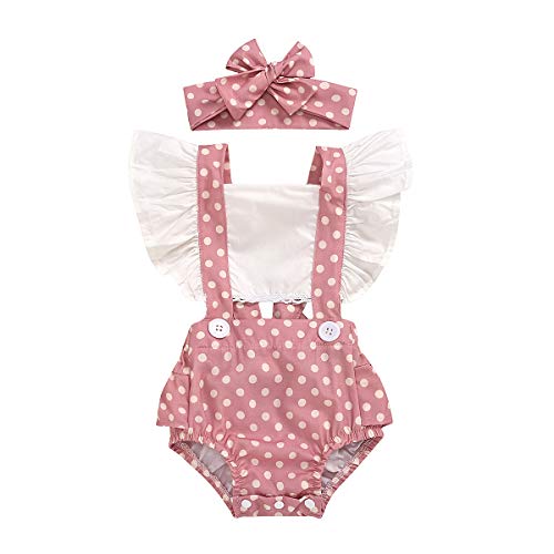 Bonfor 2 Piezas Ropa Bebe Niña 3 6 meses Verano Conjunto, Mono Estampado Floral+Banda para Recien Nacido Niño (Rosa, 3-6 meses)