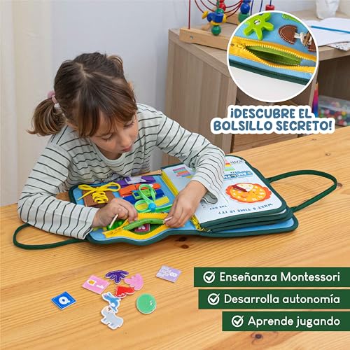 BONNYCO Busy Board Montessori de Fieltro Maletin Paneles Sensoriales Montessori Tablero Montessori Juguetes Educativos Motricidad Fina | Juguetes Regalos para Niños Niñas Cumpleaños Navidad