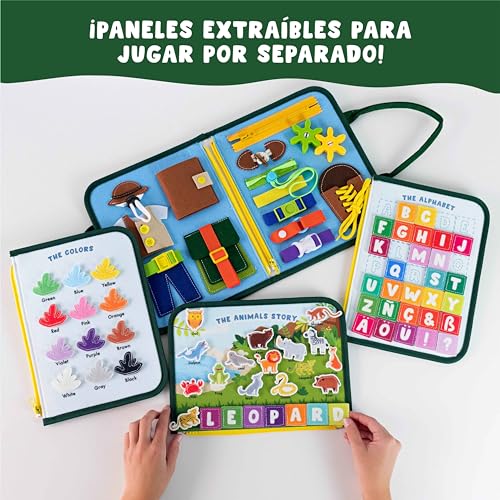 BONNYCO Busy Board Montessori de Fieltro Maletin Paneles Sensoriales Montessori Tablero Montessori Juguetes Educativos Motricidad Fina | Juguetes Regalos para Niños Niñas Cumpleaños Navidad