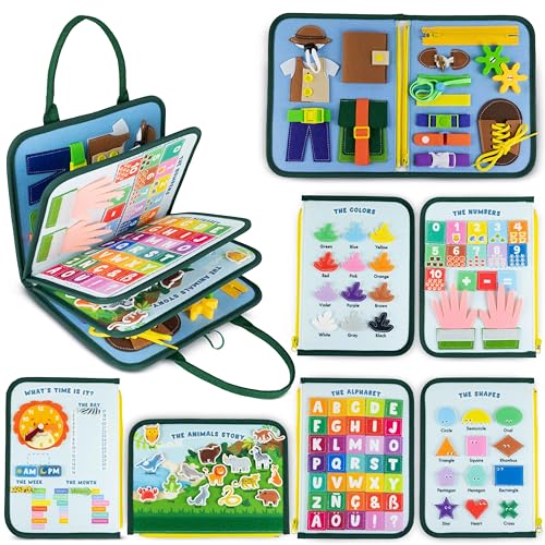 BONNYCO Busy Board Montessori de Fieltro Maletin Paneles Sensoriales Montessori Tablero Montessori Juguetes Educativos Motricidad Fina | Juguetes Regalos para Niños Niñas Cumpleaños Navidad