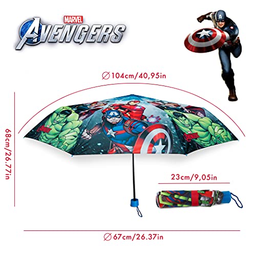 BONNYCO Paraguas Plegable Infantil de Avengers Paraguas Antiviento para Niños con Estructura Reforzada | Paraguas Infantiles para Bolso, Mochila o Viaje | Regalos Originales Disney para Niños