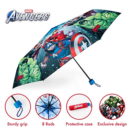 BONNYCO Paraguas Plegable Infantil de Avengers Paraguas Antiviento para Niños con Estructura Reforzada | Paraguas Infantiles para Bolso, Mochila o Viaje | Regalos Originales Disney para Niños