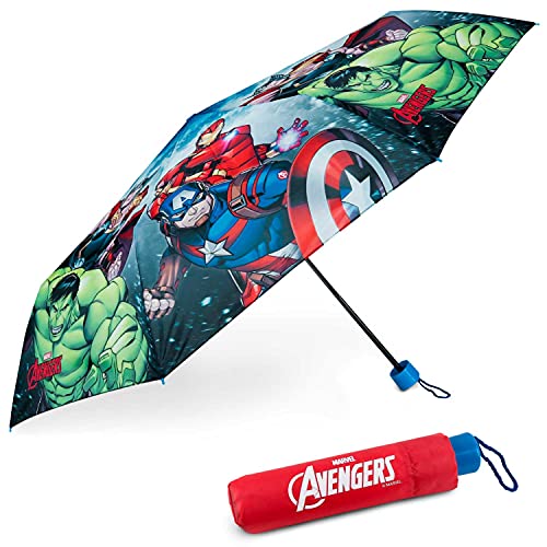 BONNYCO Paraguas Plegable Infantil de Avengers Paraguas Antiviento para Niños con Estructura Reforzada | Paraguas Infantiles para Bolso, Mochila o Viaje | Regalos Originales Disney para Niños