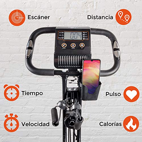 Bonplus BP | Bicicleta Estática Plegable | Bicicleta Magnética | 8 Niveles de Resistencia | Fácil de Transportar | con Bandas Elásticas | Pantalla LCD | Fitness