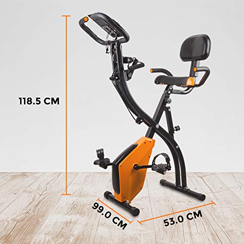 Bonplus BP | Bicicleta Estática Plegable | Bicicleta Magnética | 8 Niveles de Resistencia | Fácil de Transportar | con Bandas Elásticas | Pantalla LCD | Fitness