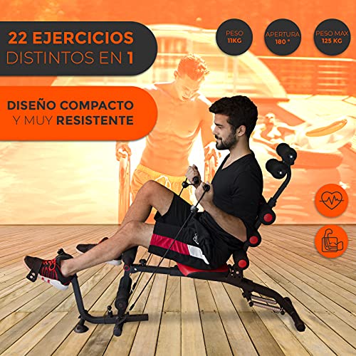 Bonplus BP | Wonder Master Bike | Banco Ajustable | Banco Inclinable | Musculación | Entrenamiento Abdominales | 22 Ejercicios en 1 | Incluye Pedales |