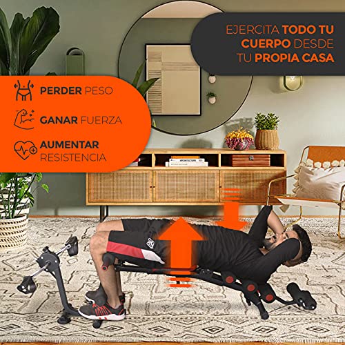 Bonplus BP | Wonder Master Bike | Banco Ajustable | Banco Inclinable | Musculación | Entrenamiento Abdominales | 22 Ejercicios en 1 | Incluye Pedales |