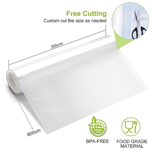 Bonsenkitchen 2 Rollos Bolsas para Envasadora al Vacío, 30 x 600cm Bolsas Gofradas para Conservación de Alimentos y Sous Vide Cocina, BPA Free