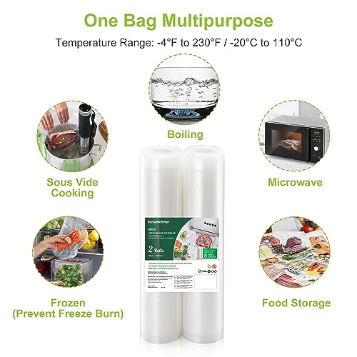 Bonsenkitchen 2 Rollos Bolsas para Envasadora al Vacío, 30 x 600cm Bolsas Gofradas para Conservación de Alimentos y Sous Vide Cocina, BPA Free