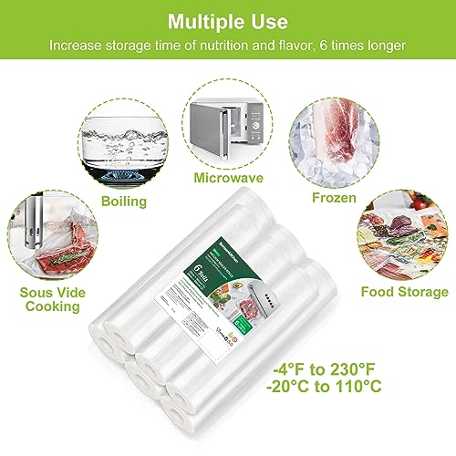 Bonsenkitchen Bolsas vacio Alimentos, 3 Rollos 28 x 600cm + 3 Rollos 20 x 600cm Bolsas Envasar al Vacio Alimentos para Conservación de Alimentos y Sous Vide Cocina & Boilable,sin BPA