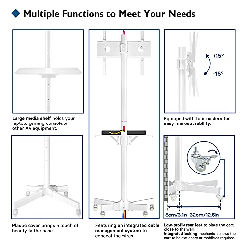 BONTEC Soporte TV con Ruedas para Suelo para 23-60 Pulgadas Plasma/LCD/LED Soportes de Pie para Pantalla Plana Móvil Carro de Exhibición Trole, Máx. VESA 400x400 mm Blanco