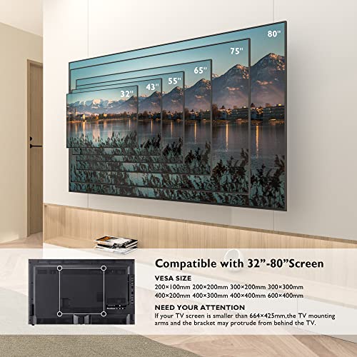 BONTEC Soporte TV Pared Articulado para Pantallas de 32-80 Pulgadas Plana & Curva LED LCD, Soporte Inclinable y Giratorio, Resistentes hasta 60 kg, VESA Máx 600x400 mm