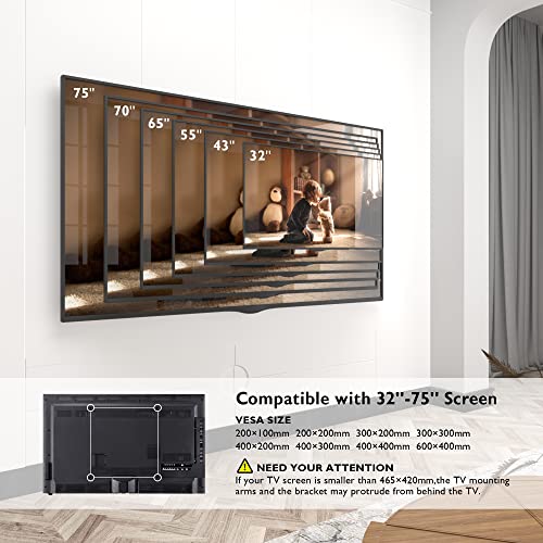 BONTEC Soporte TV Pared con Brazo Articulado Extralargo para Pantallas de 32-75 Pulgadas de Planos/Curvos LCD/LED/OLED, hasta 60 kg, Soporte Pared TV con Giratorio e Inclinable, VESA Máx 600x400 mm