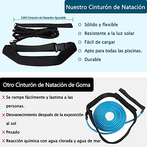 Boosteady Cinturón de natación para Piscina 3,6 M cinturón de Entrenamiento de Resistencia con Correa Ajustable para niños y Adultos