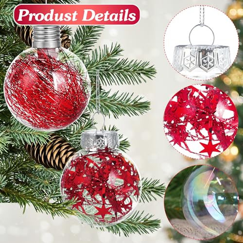 BoriYa Bolas de Navidad con Luz LED - 36 Piezas Rojas Bolas Arbol de Navidad Irrompibles,Plástico Transparentes Rellenables Bolas Árbol de Navidad Set 8cm 6cm 4cm,Adornos de Navidad para Interiores