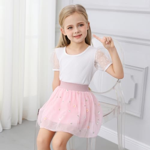 boruizhen Falda de Tul para Niñas Faldas de Tutú Bebé Falda de Baile Princesa Tutu Skirt de Tul Patrón de Bordado Falda Ballet 6-10 Años Rosa