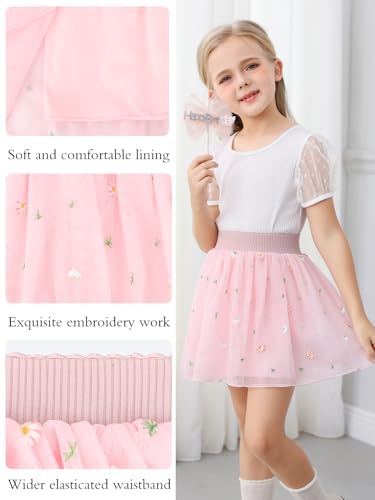 boruizhen Falda de Tul para Niñas Faldas de Tutú Bebé Falda de Baile Princesa Tutu Skirt de Tul Patrón de Bordado Falda Ballet 6-10 Años Rosa