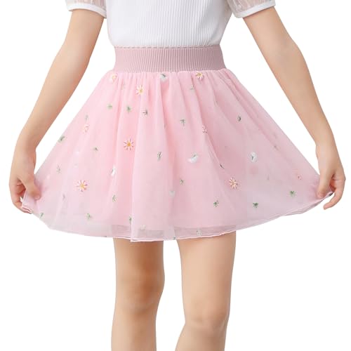 boruizhen Falda de Tul para Niñas Faldas de Tutú Bebé Falda de Baile Princesa Tutu Skirt de Tul Patrón de Bordado Falda Ballet 6-10 Años Rosa