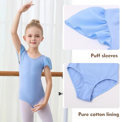 boruizhen Maillot de Ballet Danza Leotardo Gimnasia Manga Corta Manga de Soplo Body Clásico para Niña Azul 6-8 Años Estilo de Correa Cruzada