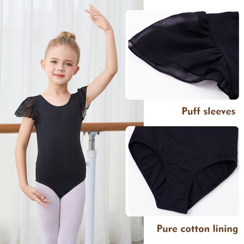 boruizhen Maillot de Ballet Danza Leotardo Gimnasia Manga Corta Manga de Soplo Body Clásico para Niña Negro 4-6 Años Estilo de Correa Cruzada