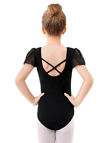 boruizhen Maillot de Ballet Danza Leotardo Gimnasia Manga Corta Manga de Soplo Body Clásico para Niña Negro 4-6 Años Estilo de Correa Cruzada