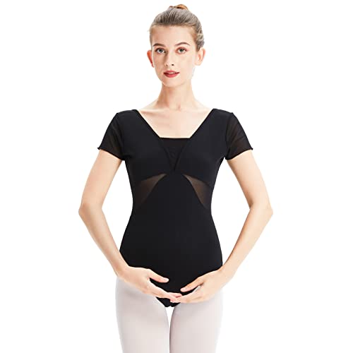 boruizhen Maillot de Danza Ballet Manga Corta Leotardo Gimnasia Ritmica Malla Bodysuit para Mujer y Niña Negro,M