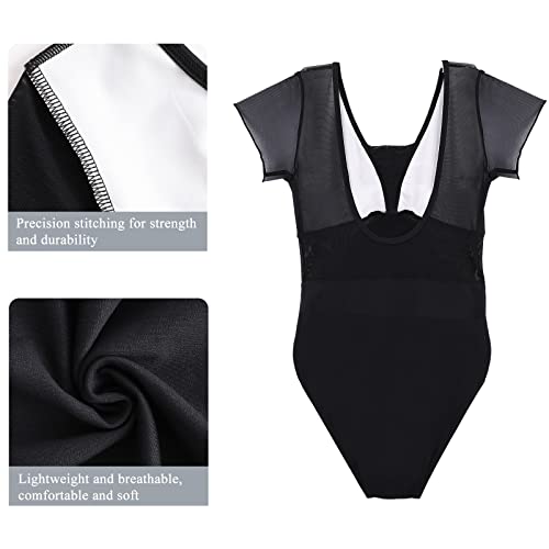 boruizhen Maillot de Danza Ballet Manga Corta Leotardo Gimnasia Ritmica Malla Bodysuit para Mujer y Niña Negro,XXL