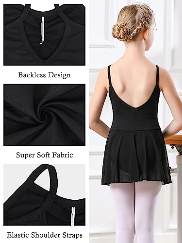 boruizhen Vestido de Ballet para Niñas Maillot de Danza Tutú Sin Manga Gimnasia Leotardo Cuello en V Ropa de Ballet para Niñas 10-12 Años Negro